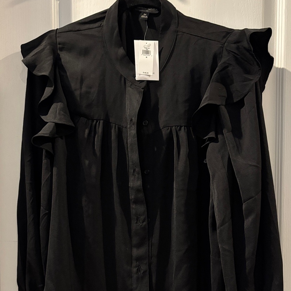 Banana Republic Elegant Black Ruffle Blouse